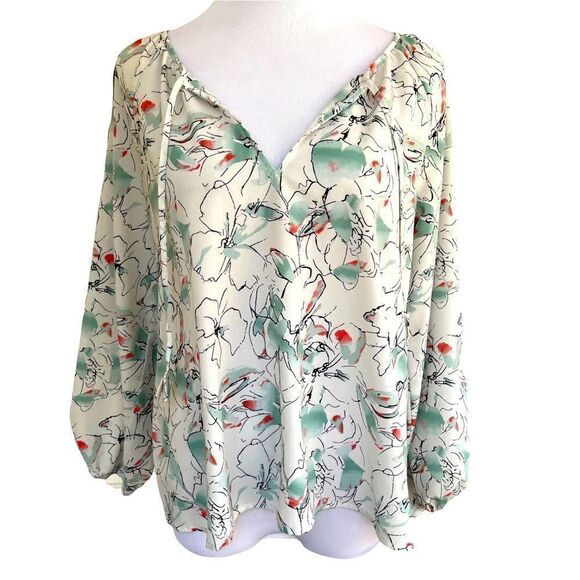 Sanctuary Lightweight Boho Watercolor Floral Peasant Style Blouse with Tassel S - Picture 1 of 7